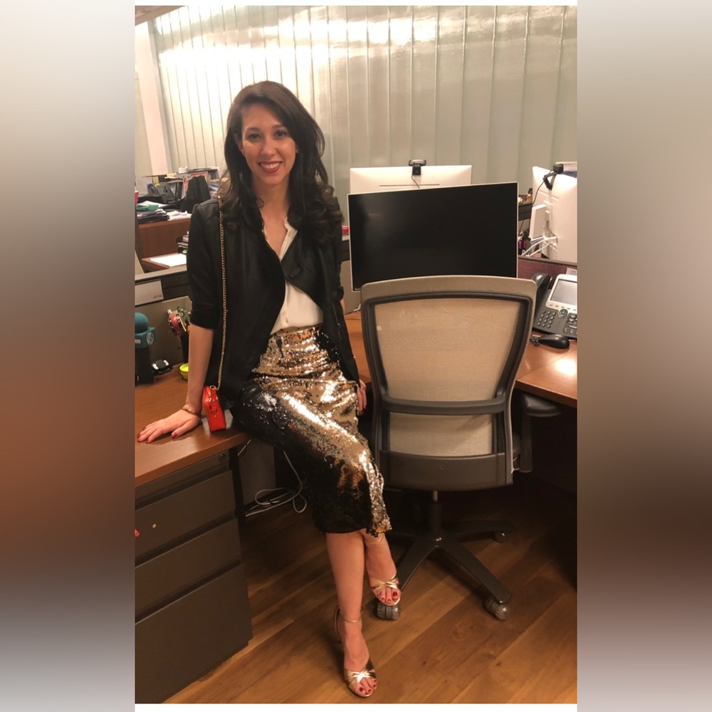 Silver & Black Sequin Pencil Skirt
